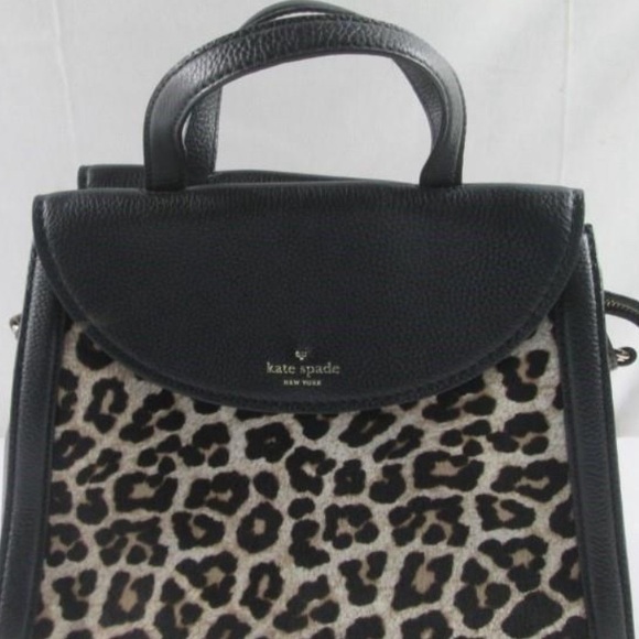 Kate Spade New York Cobble Hill Adrien Leopard Haircalf Black Leather Satchel